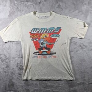 Screen Stars WMMS 100.7 FM Cleveland T-Shirt Mens Large Gray 1986 Rock Radio Tee
